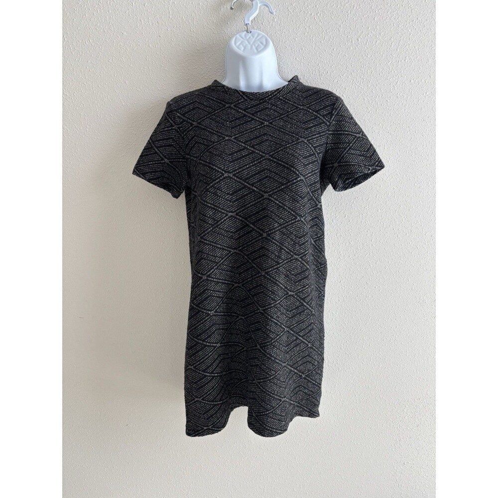 Zara Trafaluc Women's Grey Geometric Knit Short Sleeve Mini Dress Size S Small‎